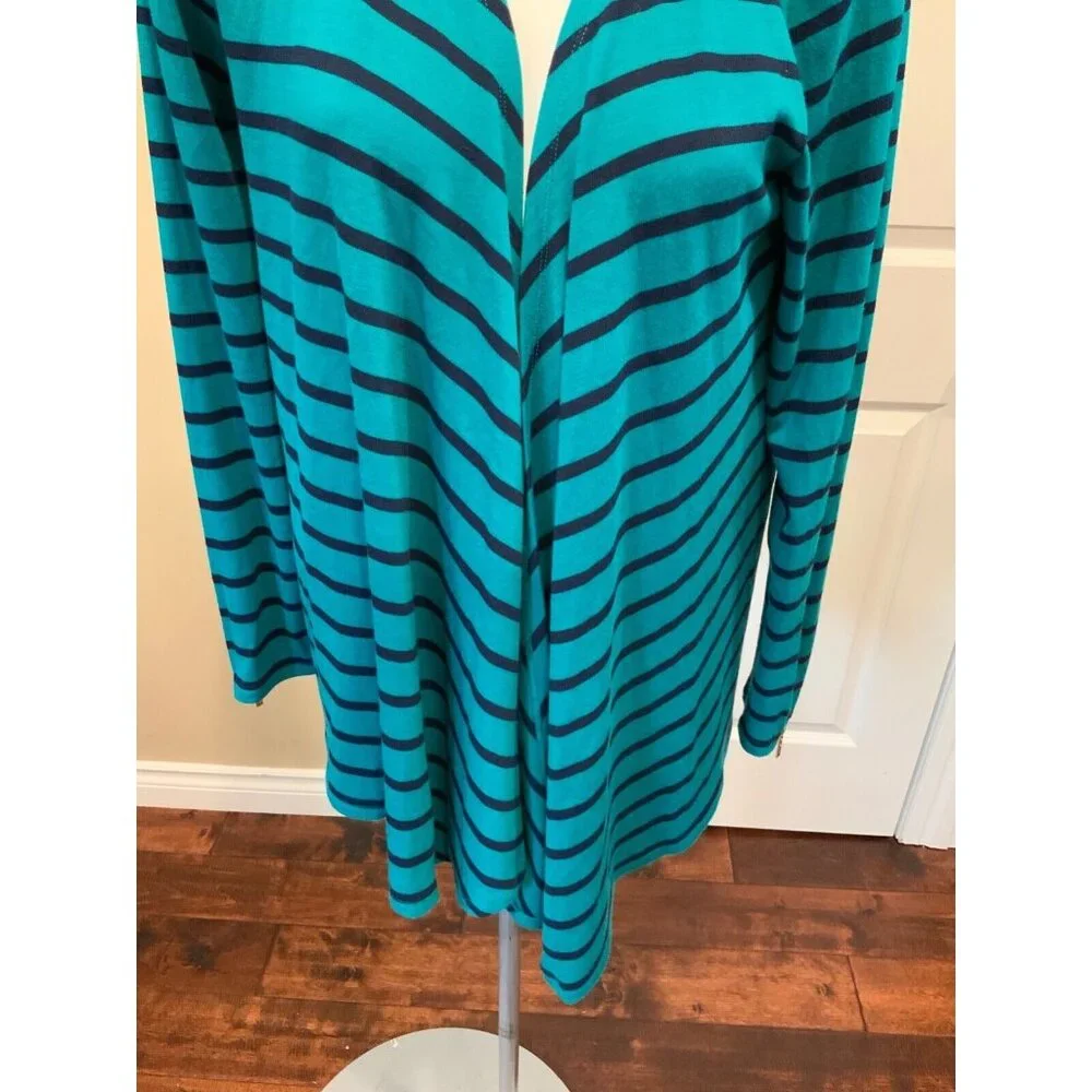 Michael Kors Teal & Blue Striped Cardigan Sweater, Size Medium, NWT!